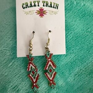 Crazy Train Red and Green Beaded Earrings